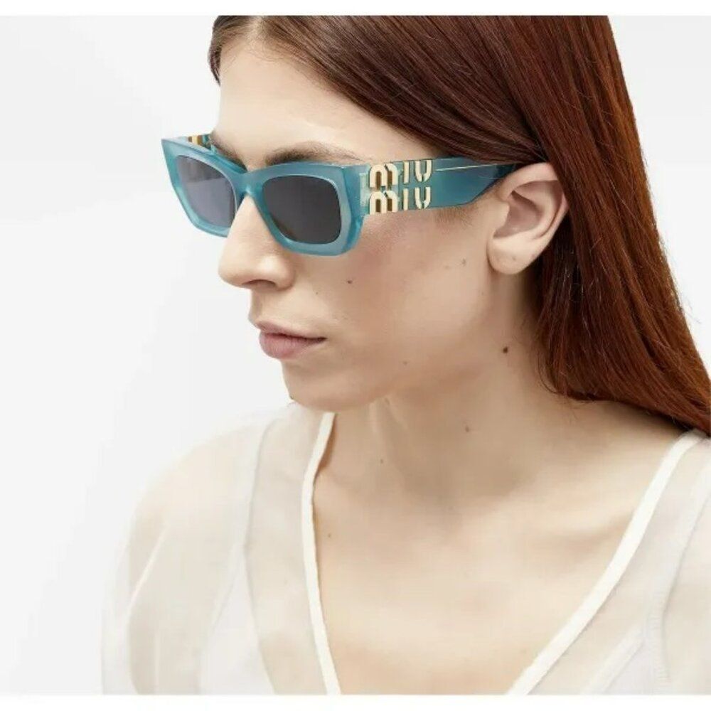 New Miu Miu Mu09ws 19l09t Ivy Opal Dark Grey Rectangle Women Sunglasses